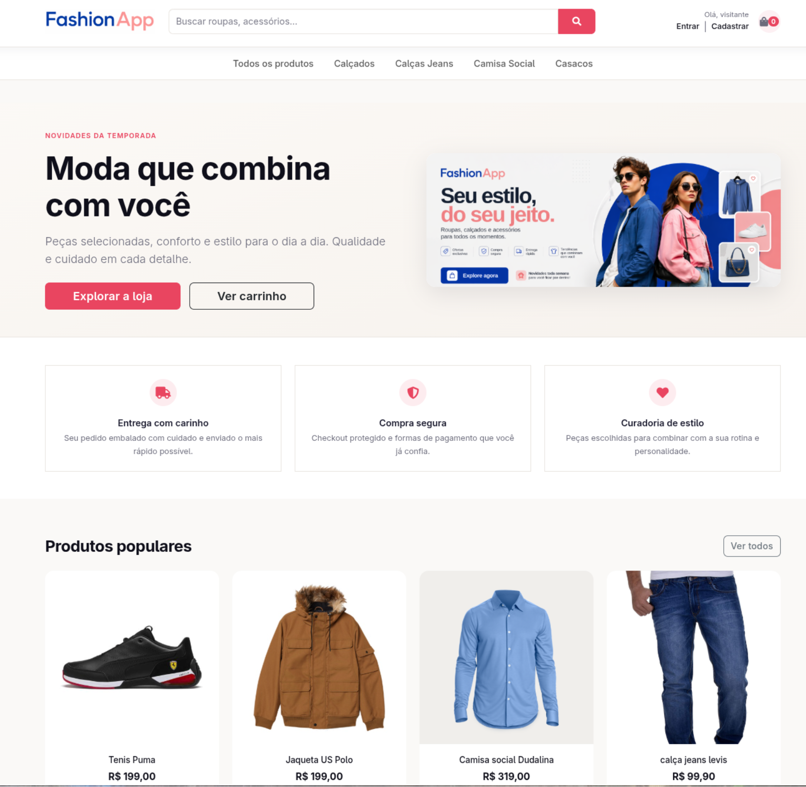 Tela do D.C. Ecommerce Fashion — loja virtual de moda